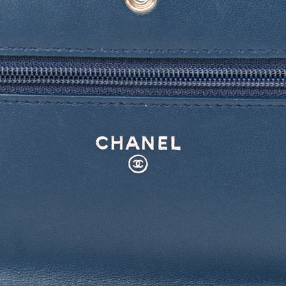Chanel Lambskin Quilted Wallet On Chain WOC Blue 5 of 15