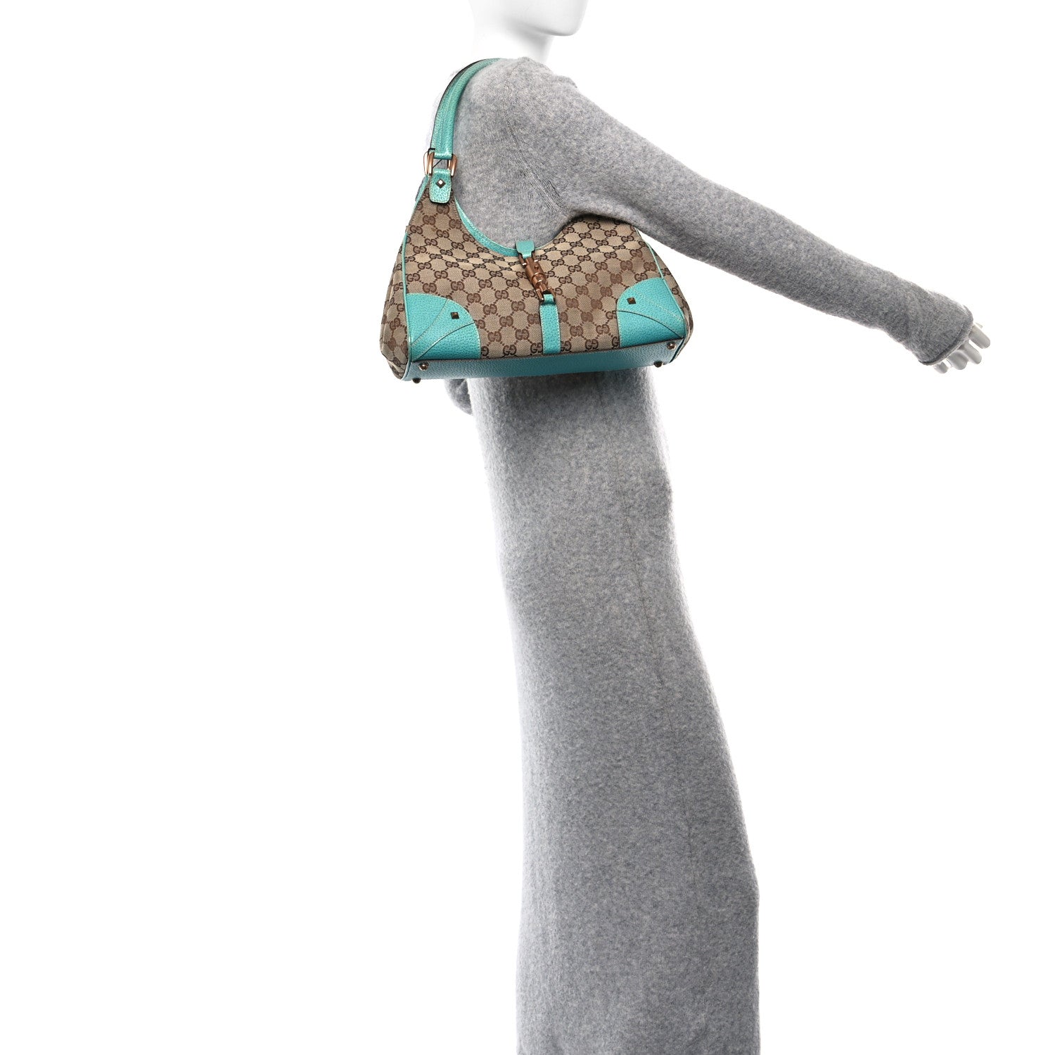 Gucci Monogram Calfskin Large Bardot Shoulder Bag Turquoise 2 of 11