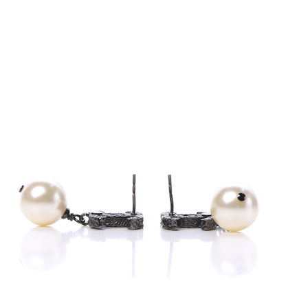 Chanel Pearl CC Drop Camelia Earrings Black Pearly White 5 of 6