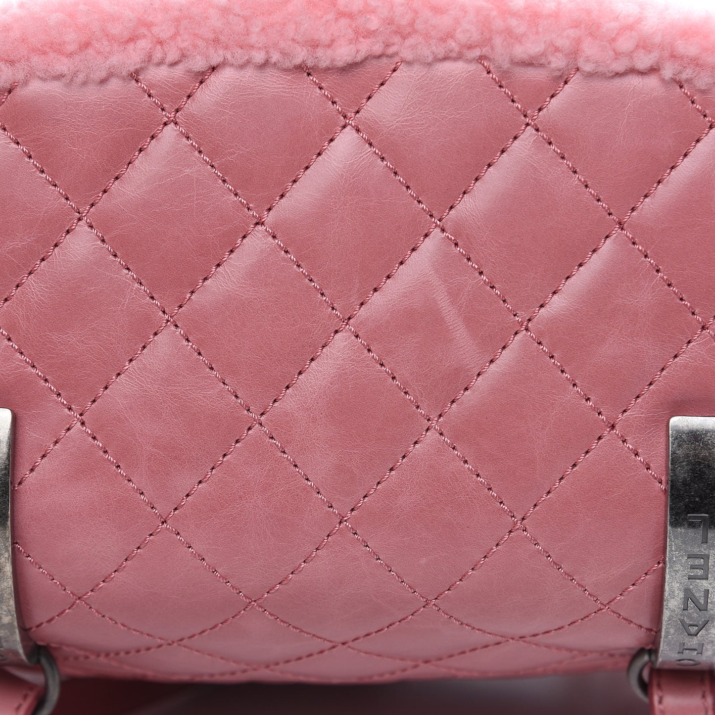 Glazed Calfskin Shearling Quilted Small Mountain Backpack Pink