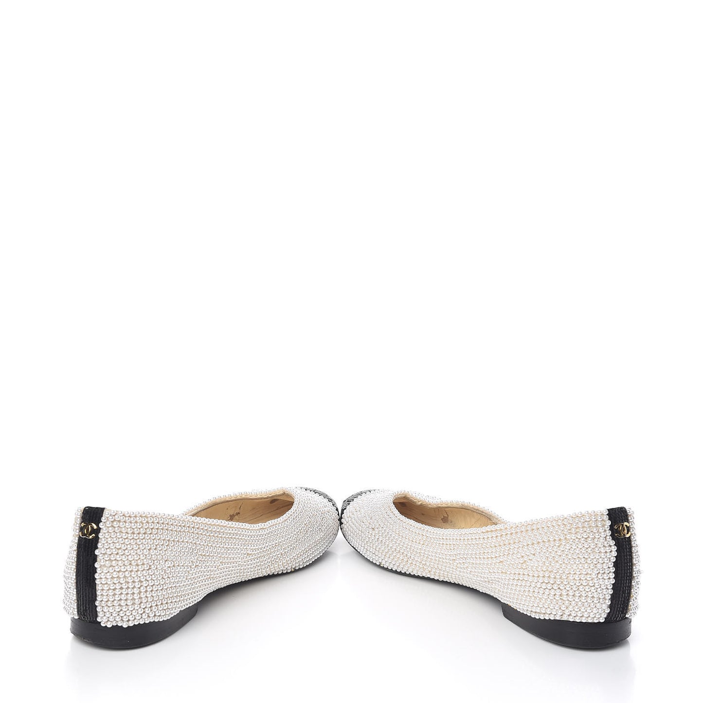 Pearl Sequin Cap Toe Ballerina Flats 39 White Black
