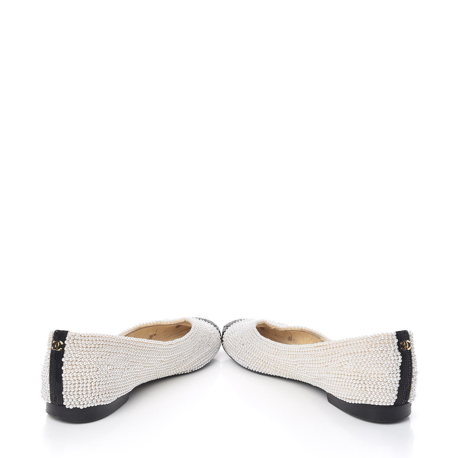 Chanel Pearl Sequin Cap Toe Ballerina Flats 39 White Black 5 of 12