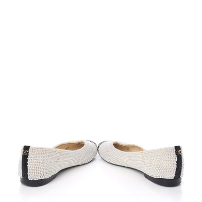 Chanel Pearl Sequin Cap Toe Ballerina Flats 39 White Black 5 of 12