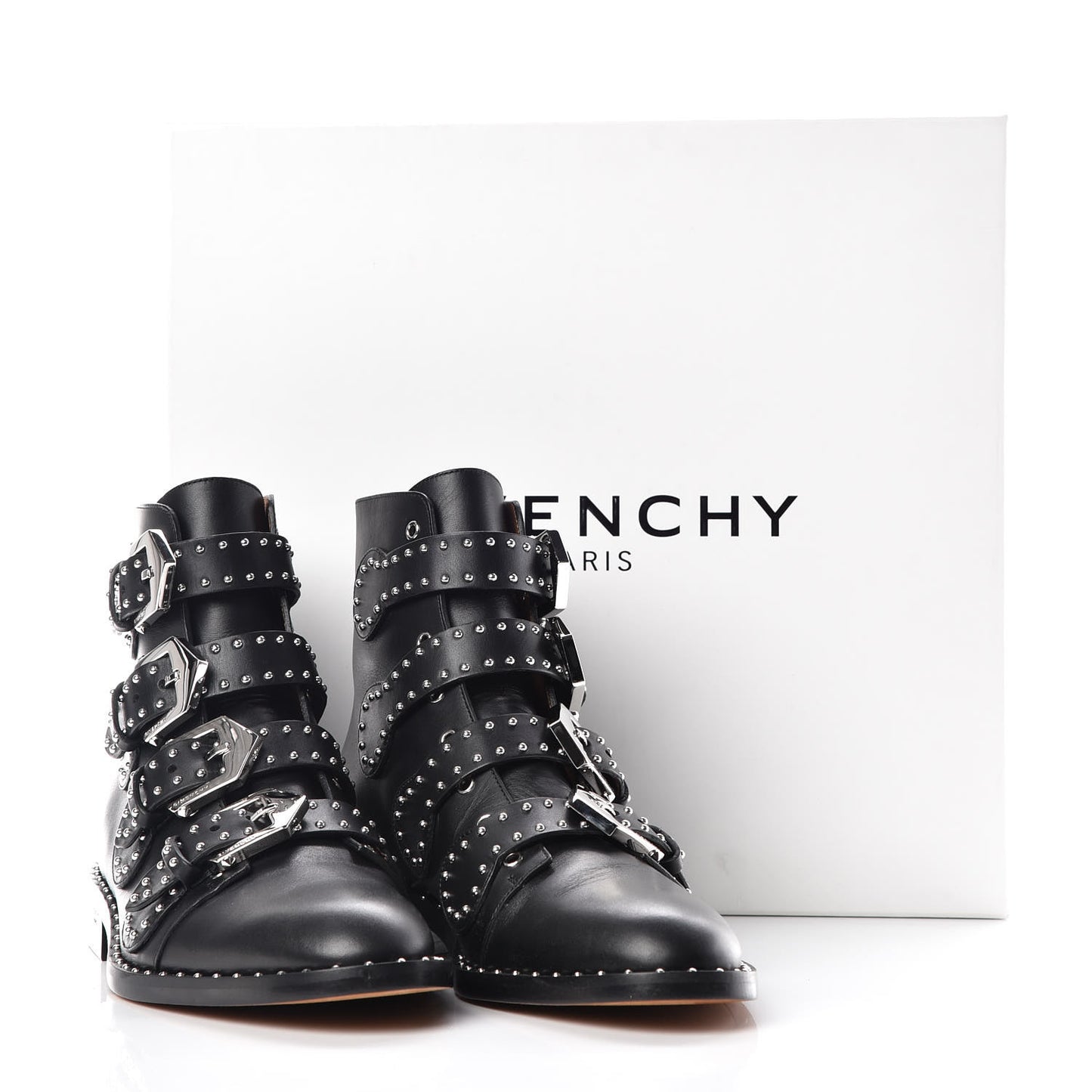 Calfskin Studded Prue Buckle Bootie 36.5 Black