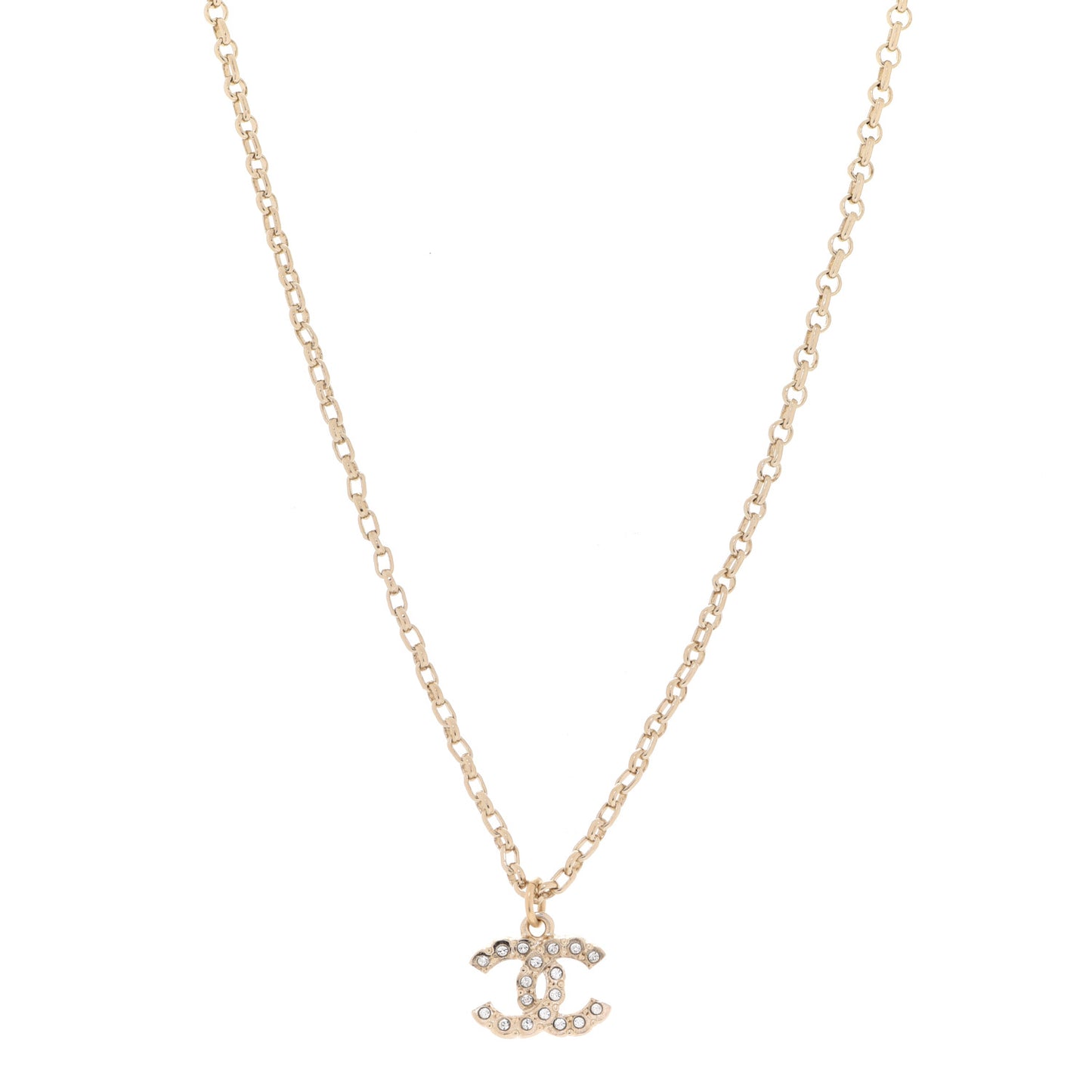 Pearl Crystal CC Pendant Necklace Gold