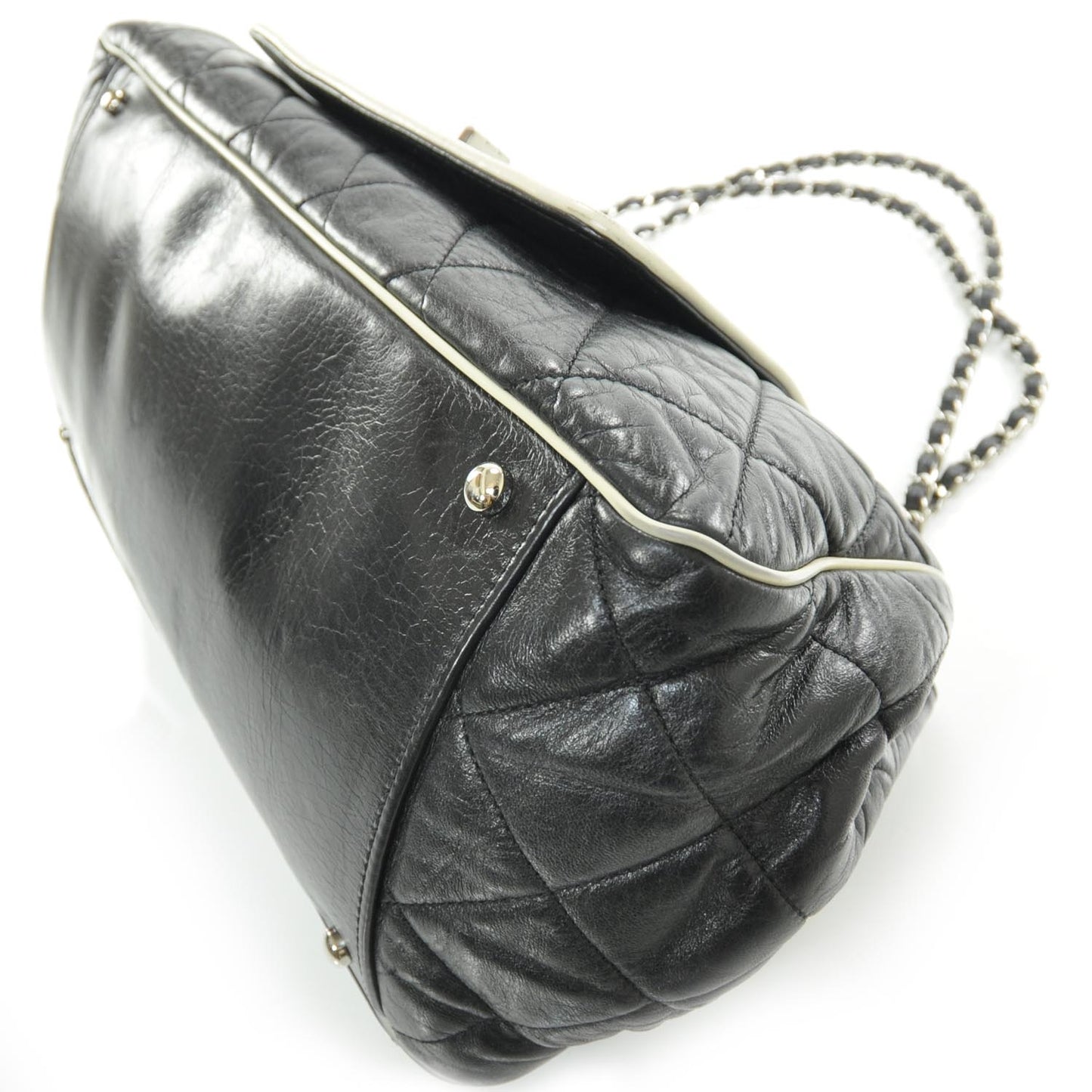 Lambskin Quilted East West Accordion Flap Black