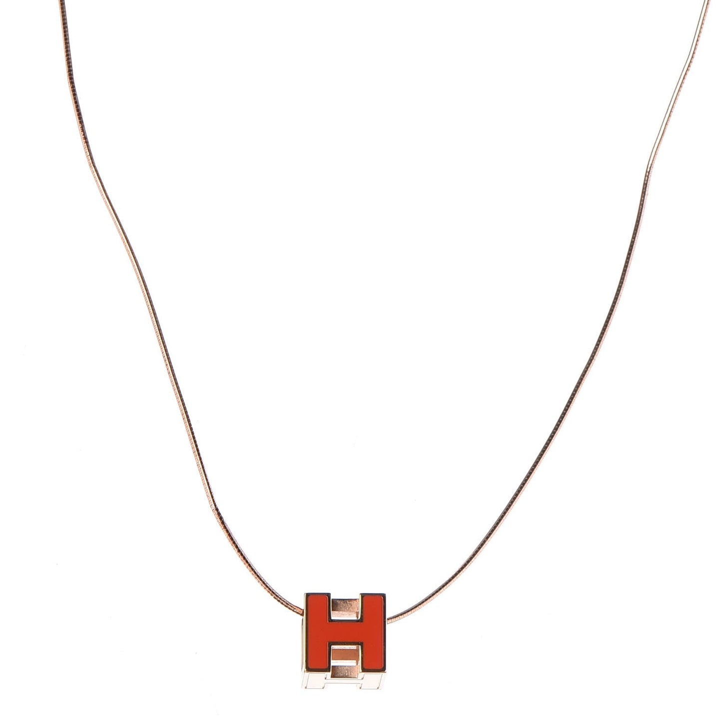 Rose Gold Lacquered Cage d'H Pendant Necklace Orange Fonce
