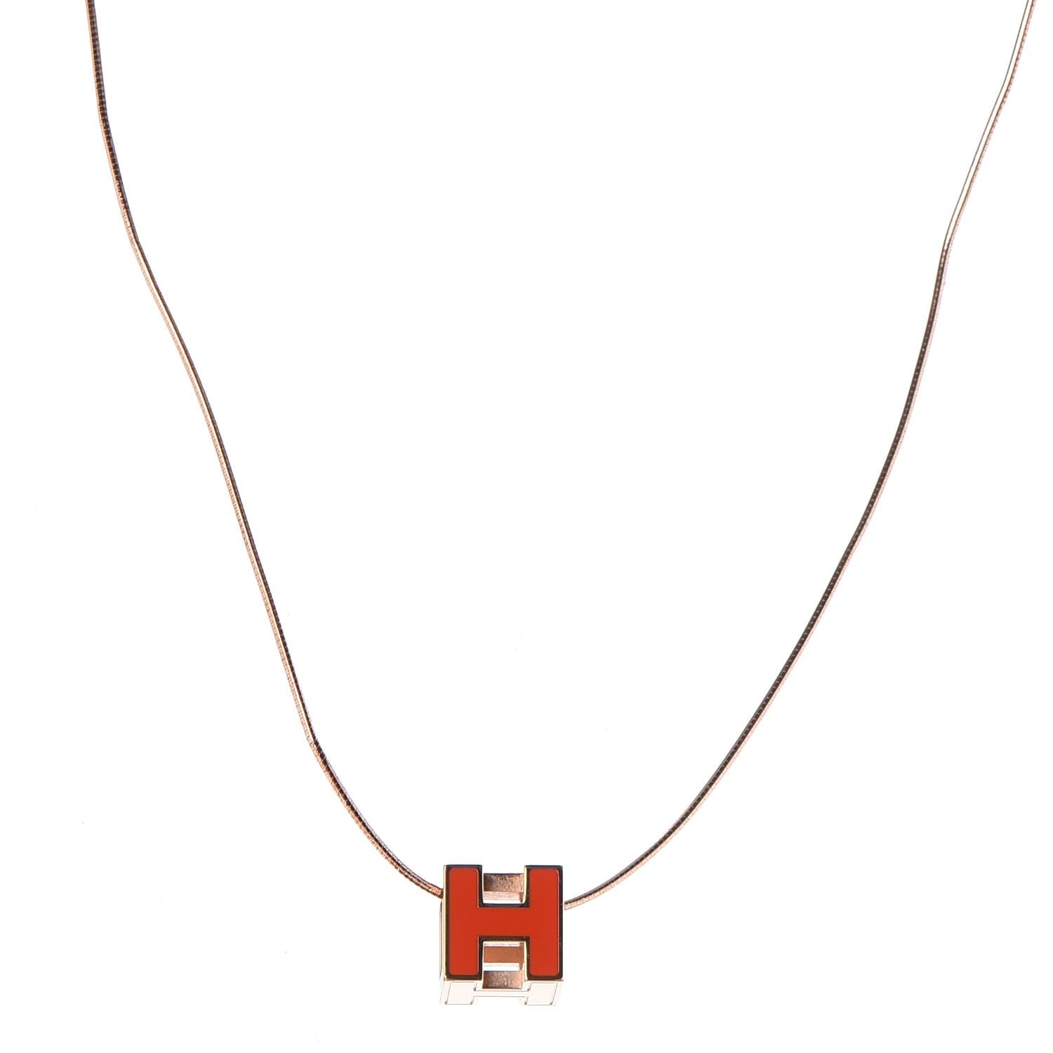 Hermes Rose Gold Lacquered Cage d'H Pendant Necklace Orange Fonce 1 of 8