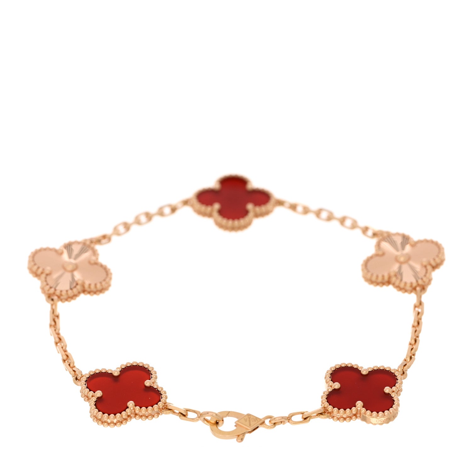 Van Cleef & Arpels 18K Rose Gold Carnelian 5 Motifs Guilloche Vintage Alhambra Bracelet 2 of 4