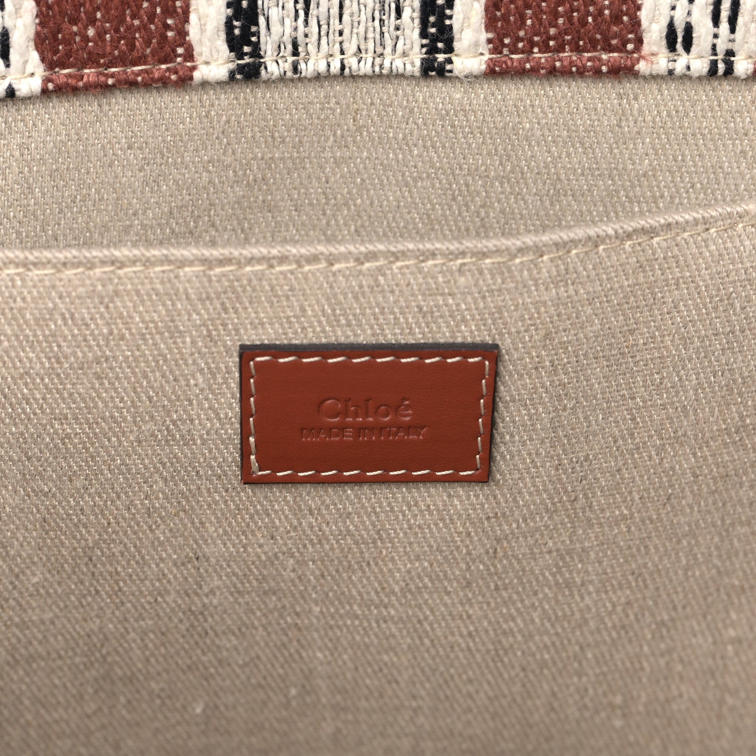 Chloe Woven Linen Large Woody Striped Ribbon Tote Sepia Brown 6 of 8