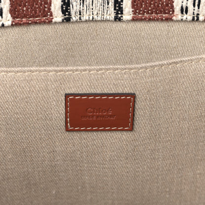 Chloe Woven Linen Large Woody Striped Ribbon Tote Sepia Brown 6 of 8
