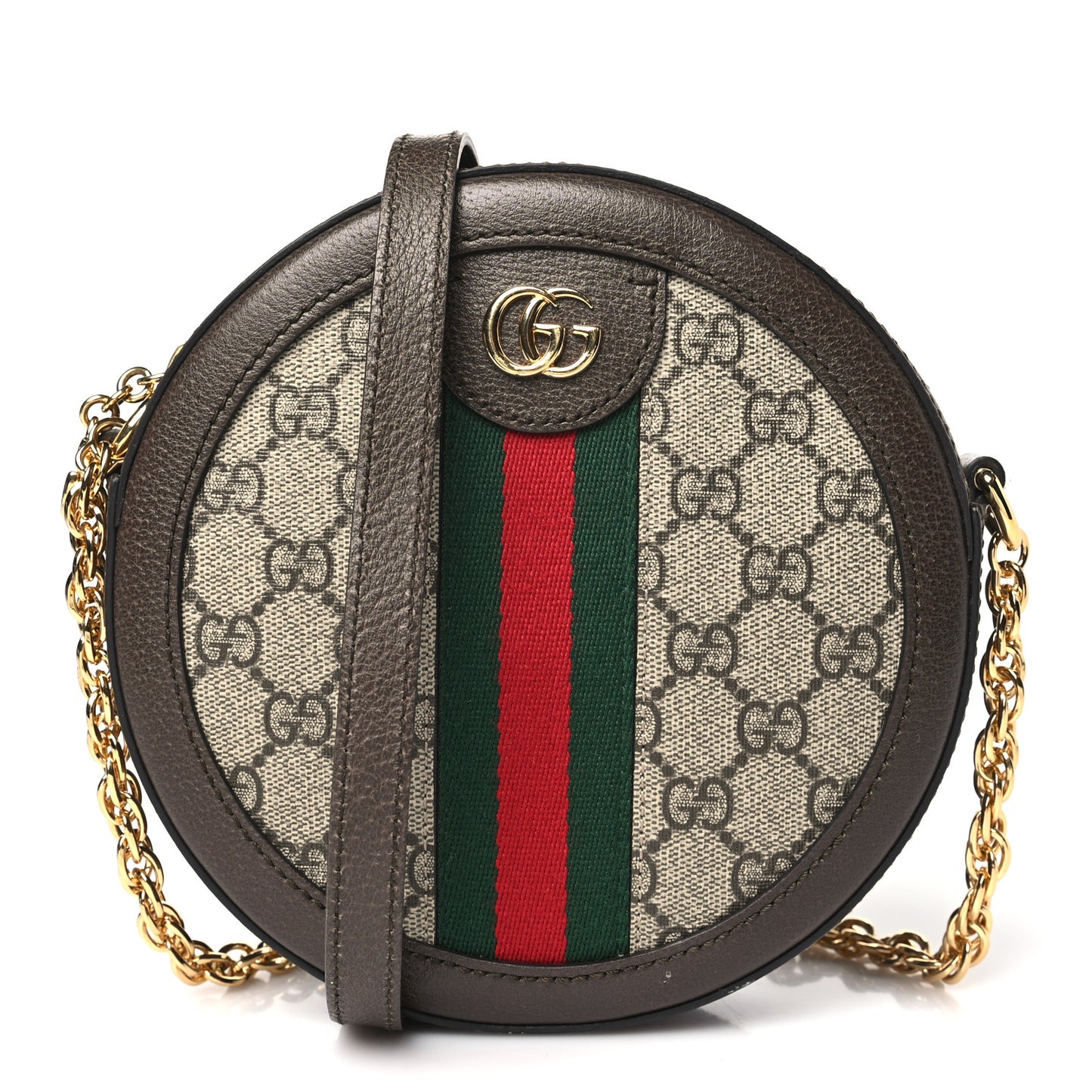 GG Supreme Monogram Web Mini Ophidia Round Shoulder Bag Brown