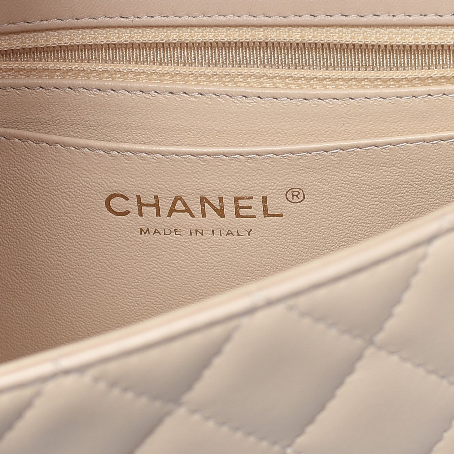 Lambskin Quilted Mini Rectangular Flap Beige