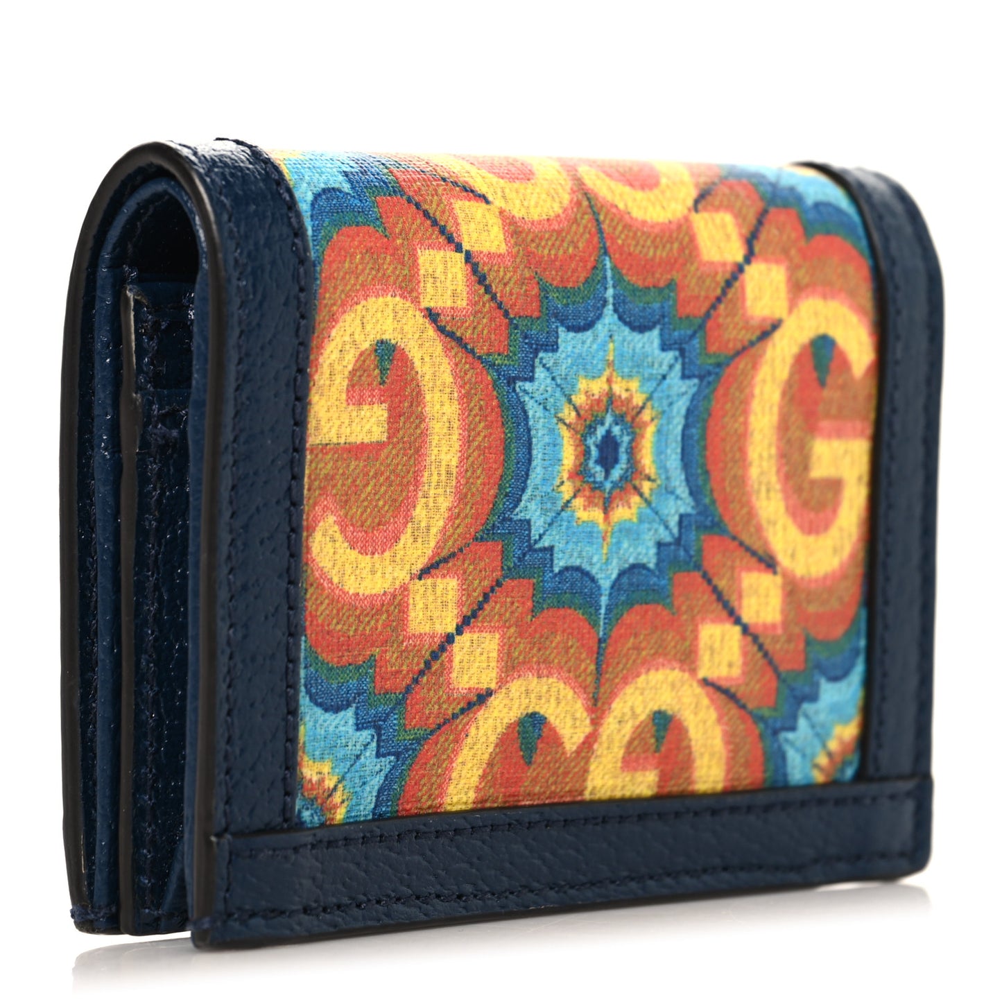GG Supreme Kaleidoscope Calfskin Script Logo Gucci 100 Card Case Wallet Blue Orange Multicolor Blue Agata