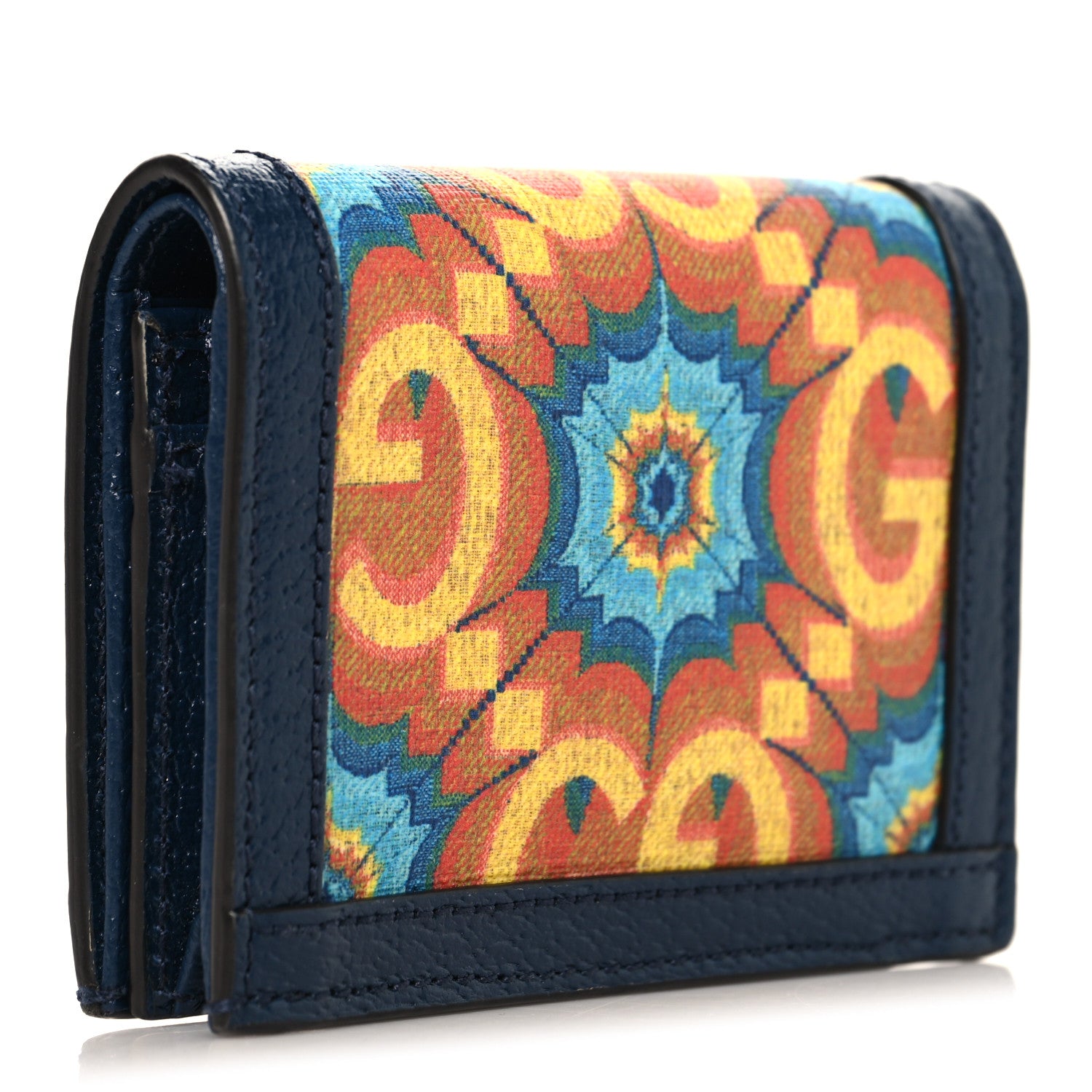 Gucci GG Supreme Kaleidoscope Calfskin Script Logo Gucci 100 Card Case Wallet Blue Orange Multicolor Blue Agata 3 of 8