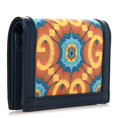 Gucci GG Supreme Kaleidoscope Calfskin Script Logo Gucci 100 Card Case Wallet Blue Orange Multicolor Blue Agata 3 of 8