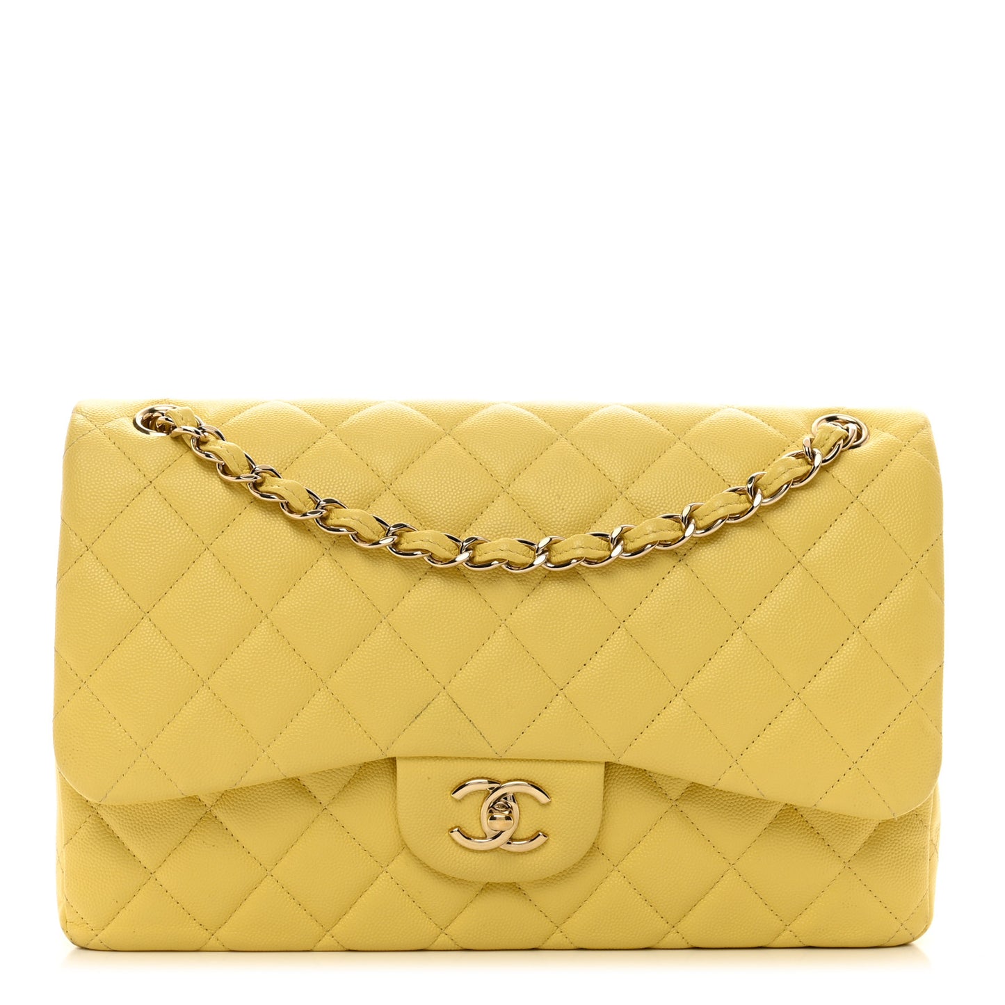 Caviar Quilted Jumbo Double Flap Yellow