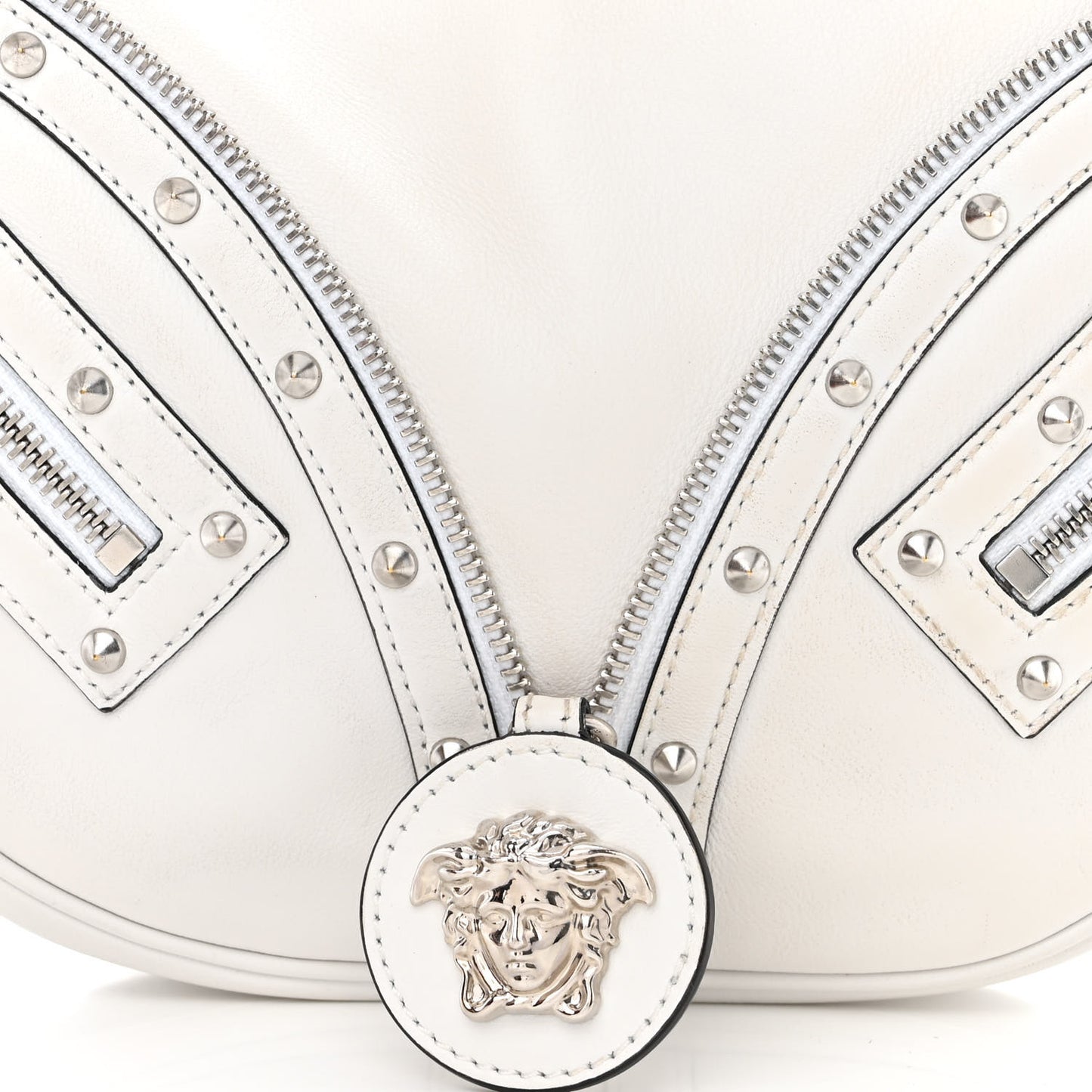 Calfskin Studded Small Repeat Zip Hobo White