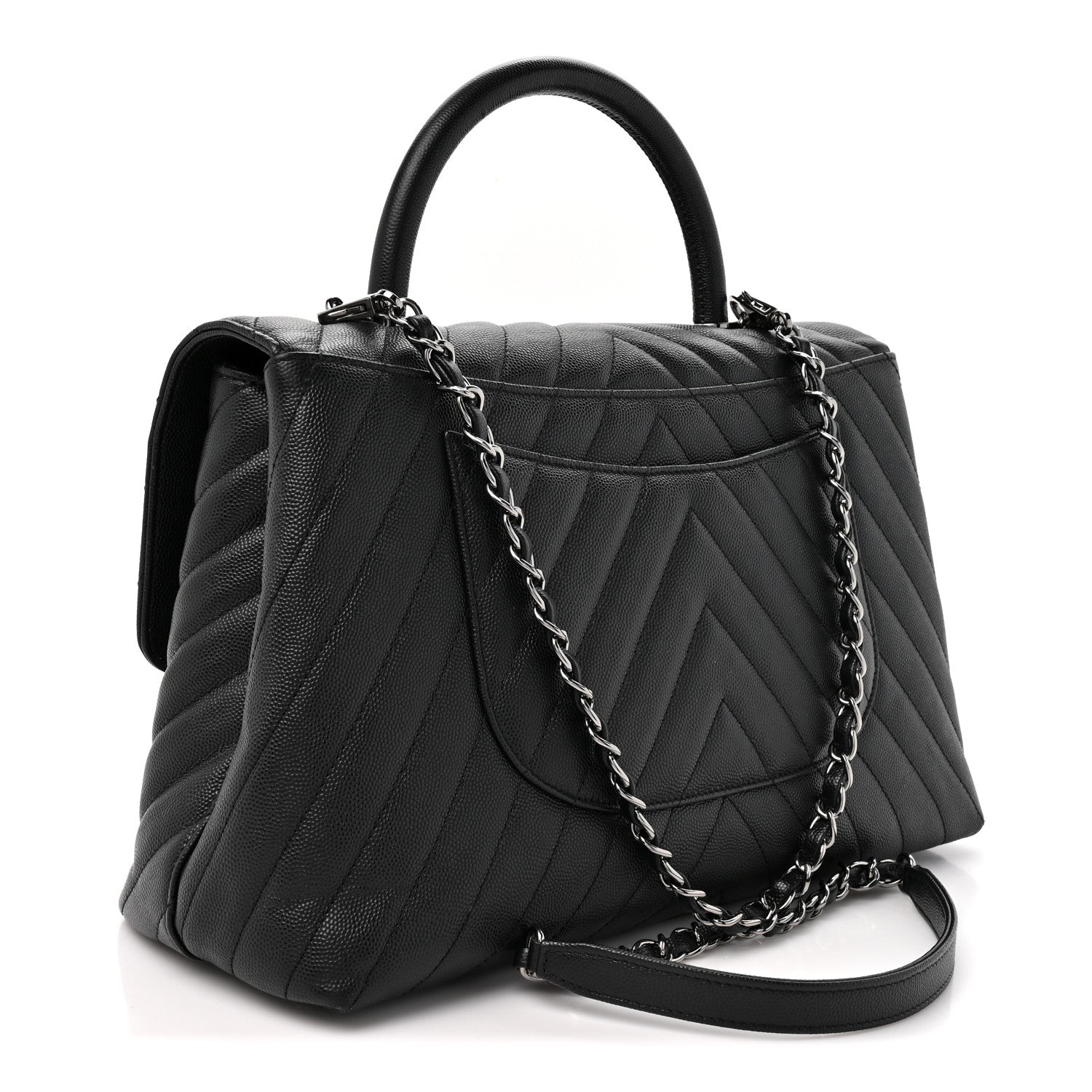 Chanel Caviar Chevron Quilted Medium Coco Handle Flap Black 2 of 12