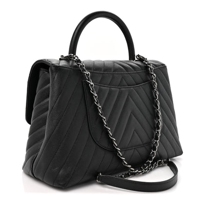 Chanel Caviar Chevron Quilted Medium Coco Handle Flap Black 2 of 12