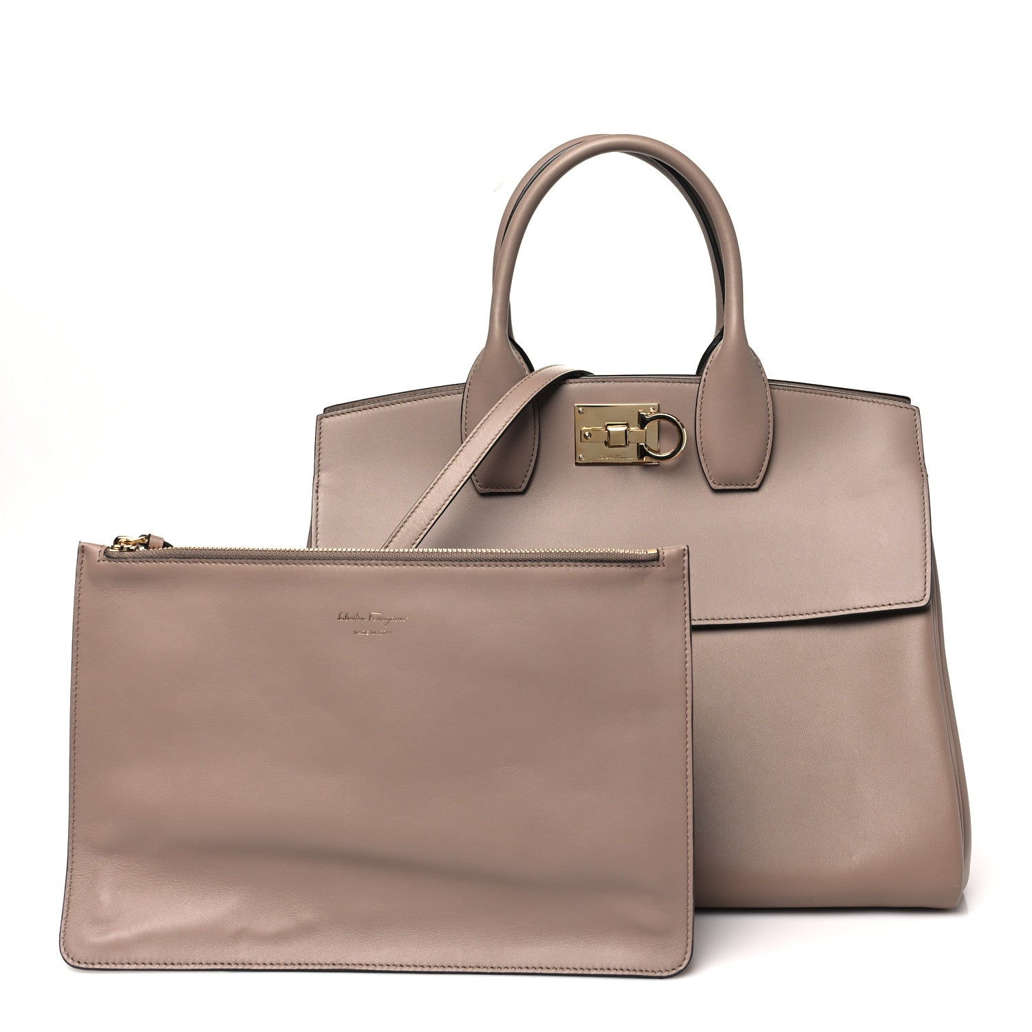 Salvatore Ferragamo Calfskin Large Studio Bag Fango 3 of 10