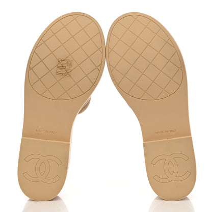 Chanel Lambskin Quilted CC Slip On Platform Sandals 38 Beige 5 of 9