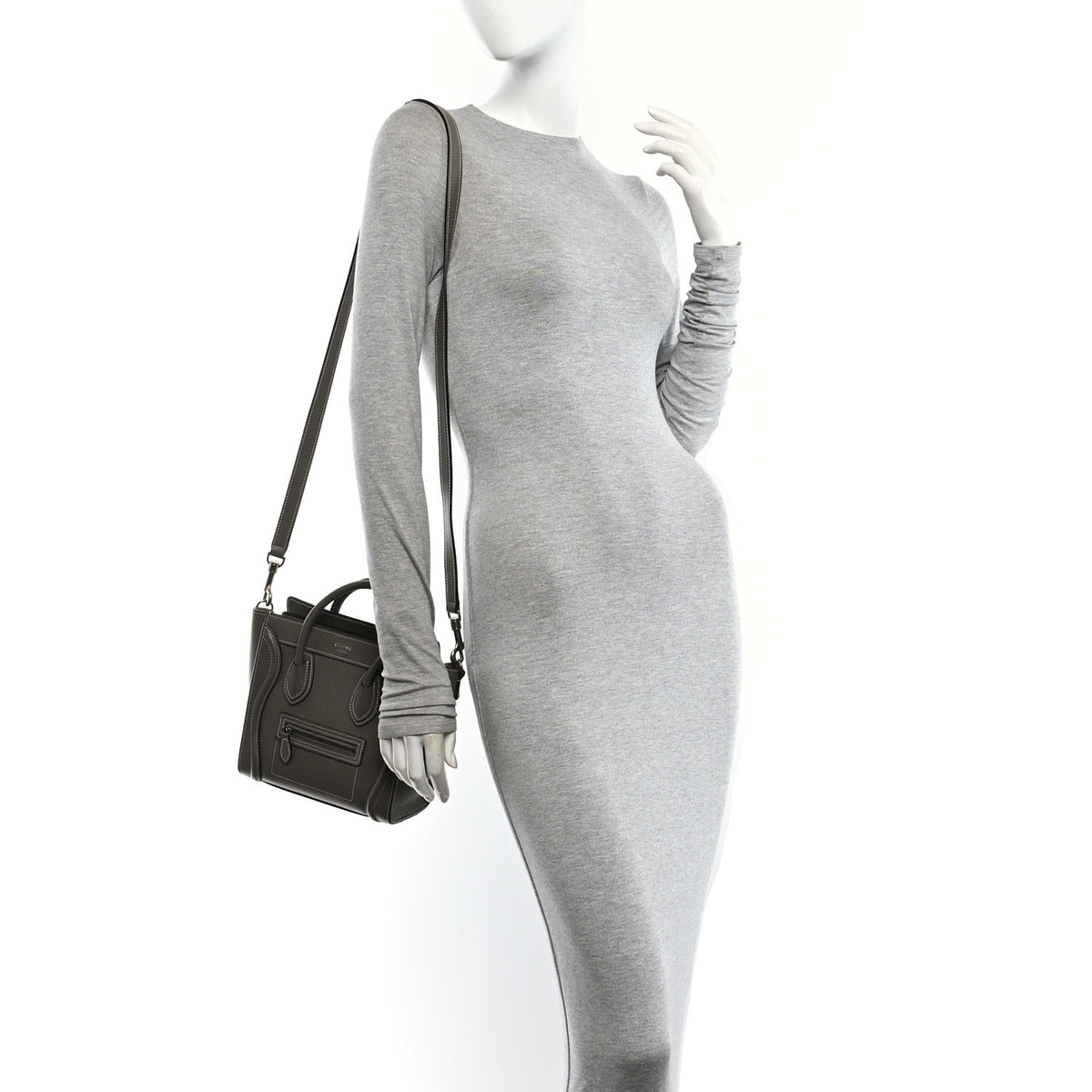 Celine Drummed Calfskin Nano Luggage Souris 2 of 11