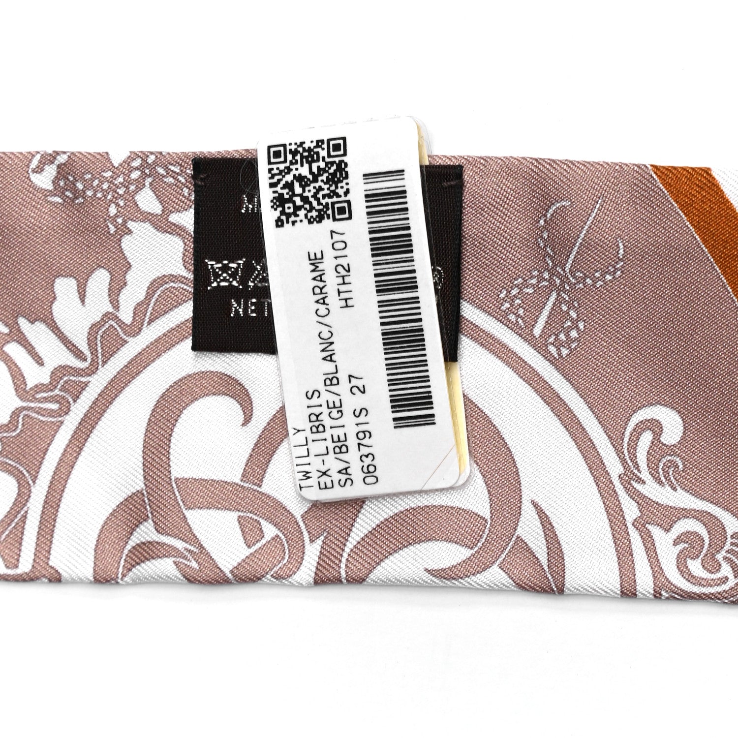 Hermes Silk Ex-Libris Twilly Beige White Caramel 4 of 4