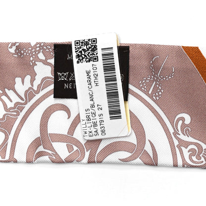 Hermes Silk Ex-Libris Twilly Beige White Caramel 4 of 4