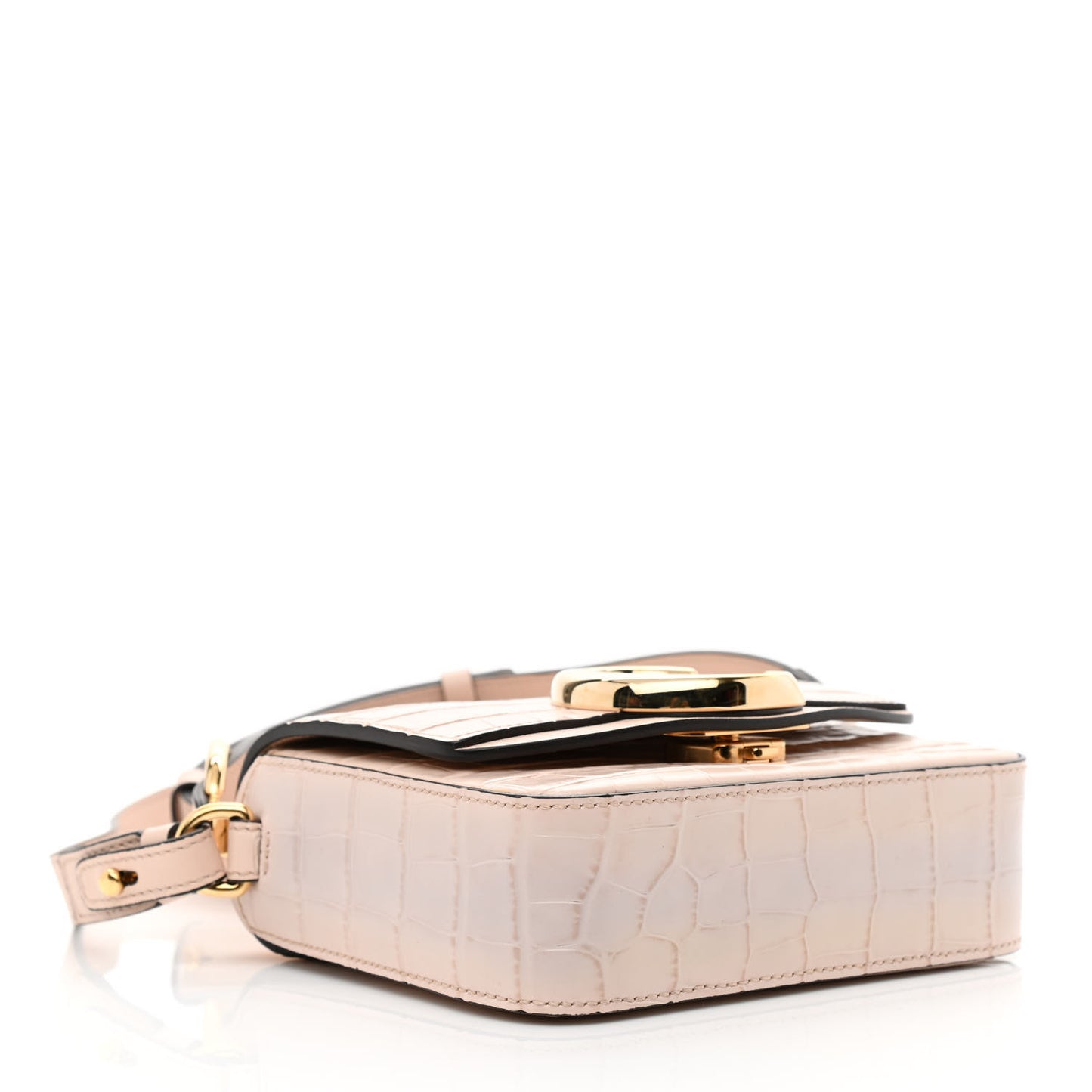 Calfskin Crocodile Embossed Mini C Double Carry Cement Pink