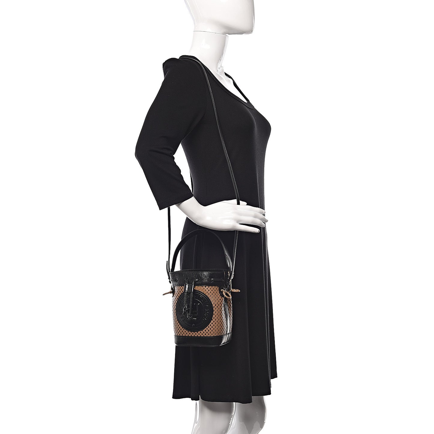Vitello Liberty Glossy Lambskin F is Fendi Perforated Mini Mon Tresor Bucket Bag Sand Mimosa Black