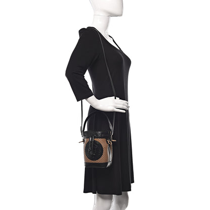 Fendi Vitello Liberty Glossy Lambskin F is Fendi Perforated Mini Mon Tresor Bucket Bag Sand Mimosa Black 2 of 9