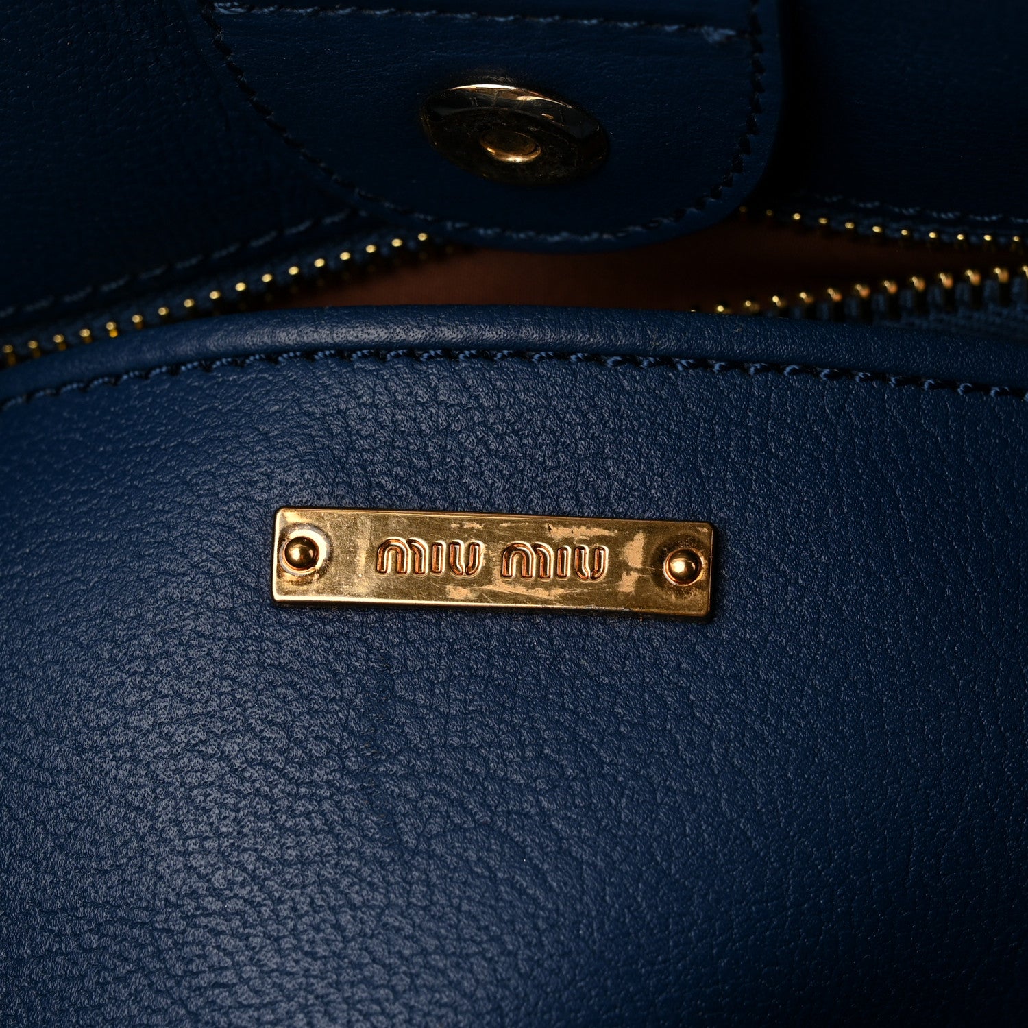 Miu Miu Goatskin Madras Top Handle Double Zip Tote Blue 6 of 13