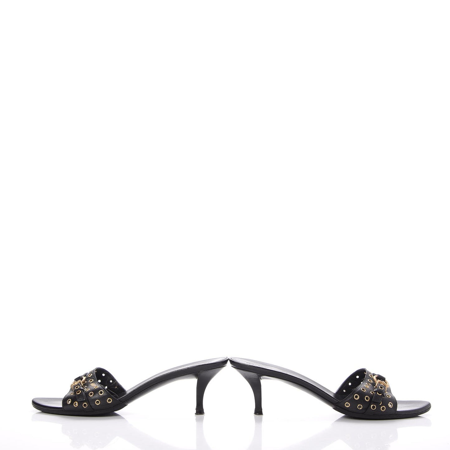 Calfskin Grommet Buckle Slide Sandal 7.5 Black