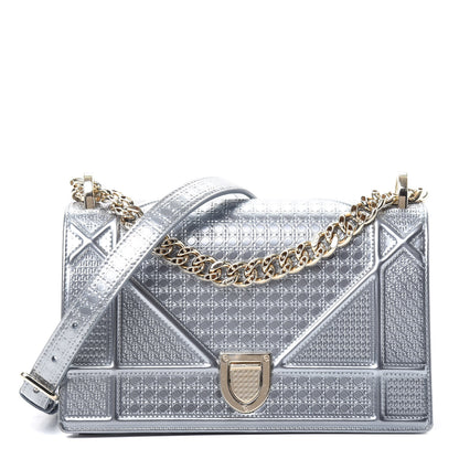 Christian Dior Metallic Patent Micro-Cannage Medium Diorama Flap Bag Silver 1 of 10