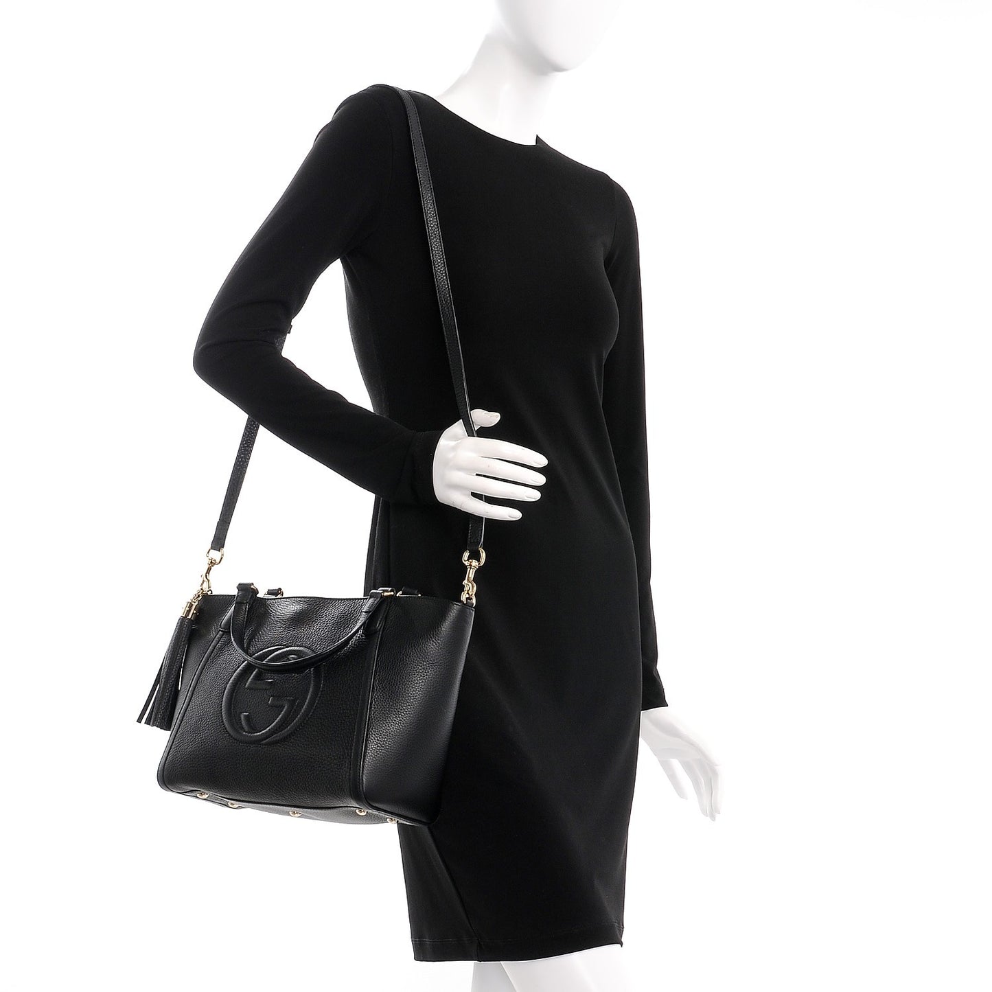 Pebbled Calfskin Small Soho Top Handle Bag Black