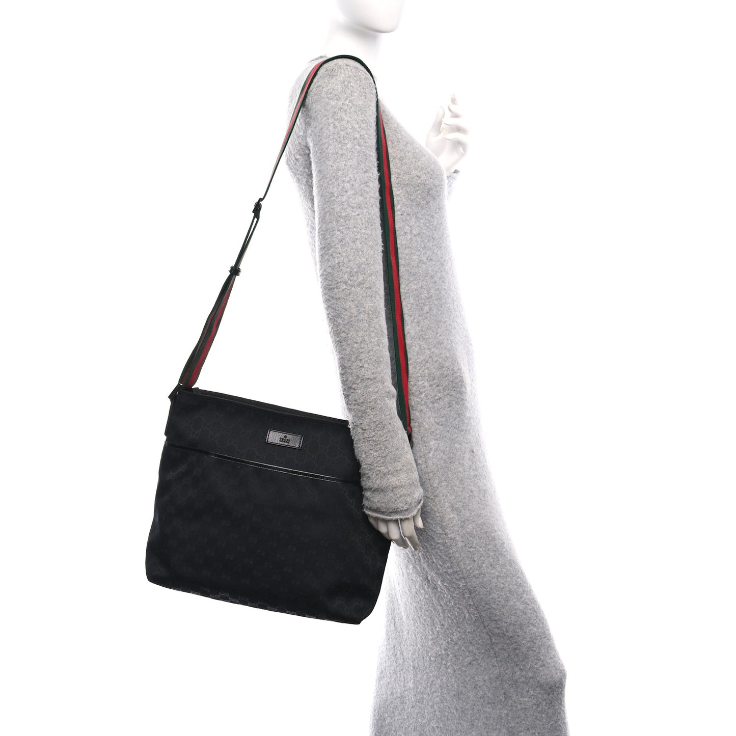 Monogram Web Medium Flat Messenger Bag Black