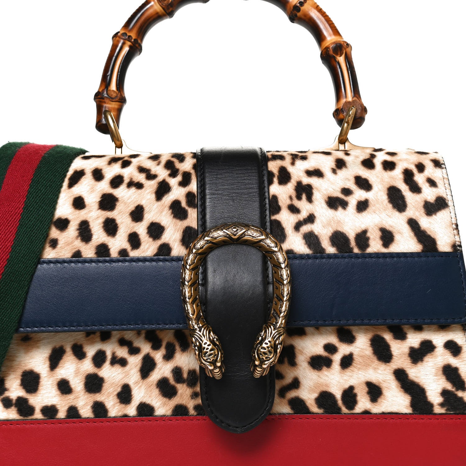 Gucci Calf Hair Calfskin Bamboo Web Leopard Print Medium Dionysus Top Handle Bag Natural Blue Agata Hibiscus Red 9 of 11