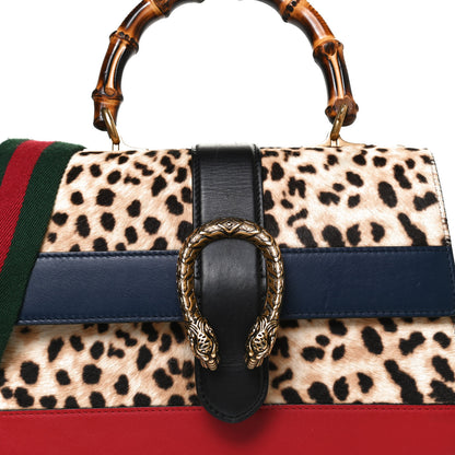 Gucci Calf Hair Calfskin Bamboo Web Leopard Print Medium Dionysus Top Handle Bag Natural Blue Agata Hibiscus Red 9 of 11