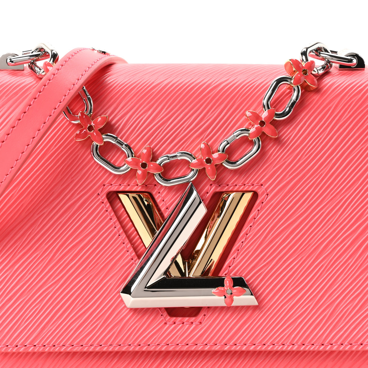 Epi Twist Monogram Flower Chain Shoulder Bag PM Coral