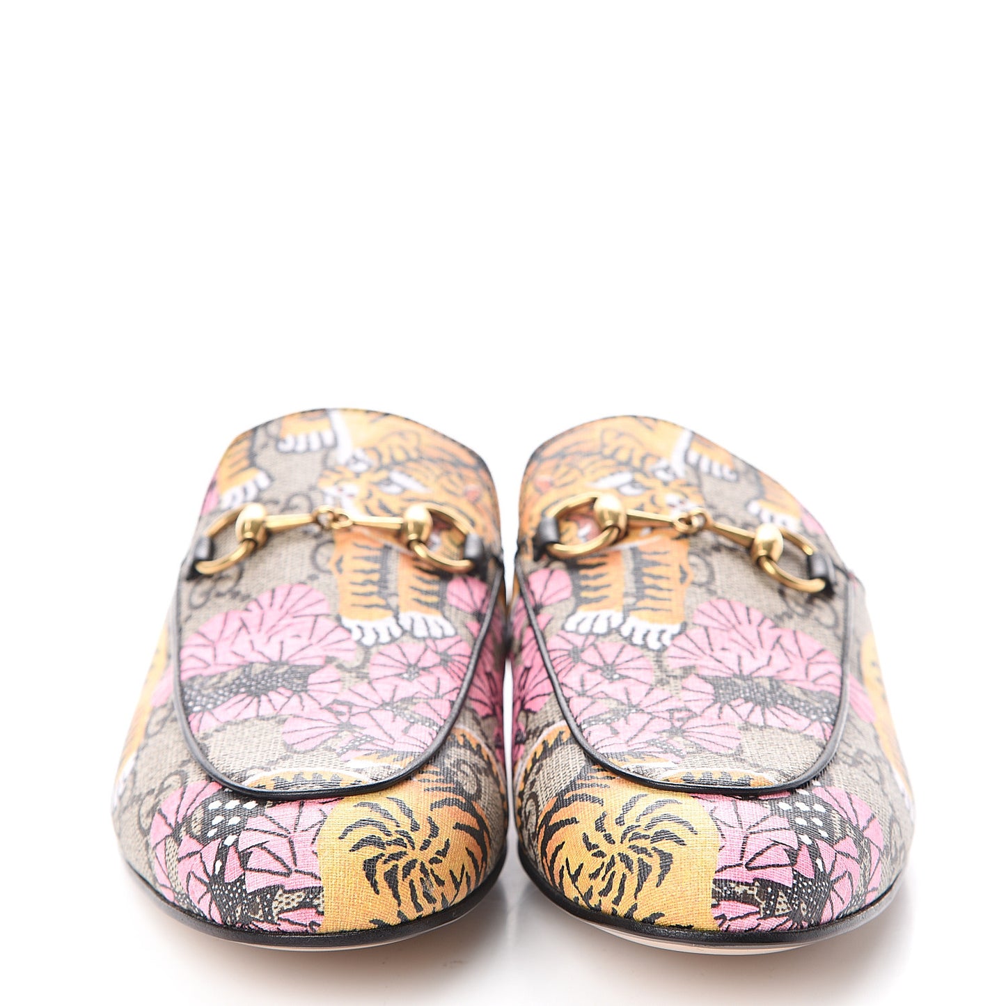 GG Supreme Monogram Bengal Womens Princetown Slippers 37.5 Beige Crop Pink