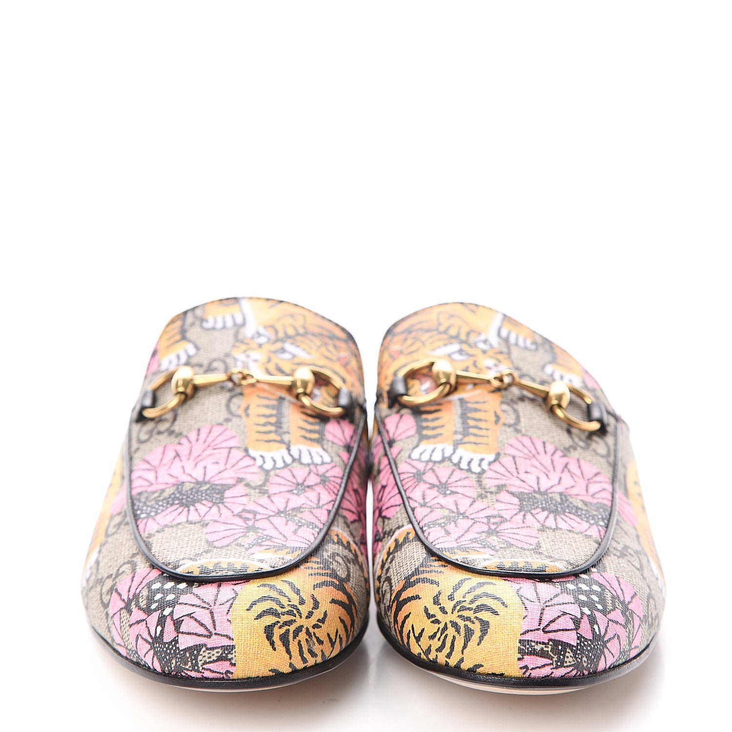 Gucci GG Supreme Monogram Bengal Womens Princetown Slippers 37.5 Beige Crop Pink 2 of 7