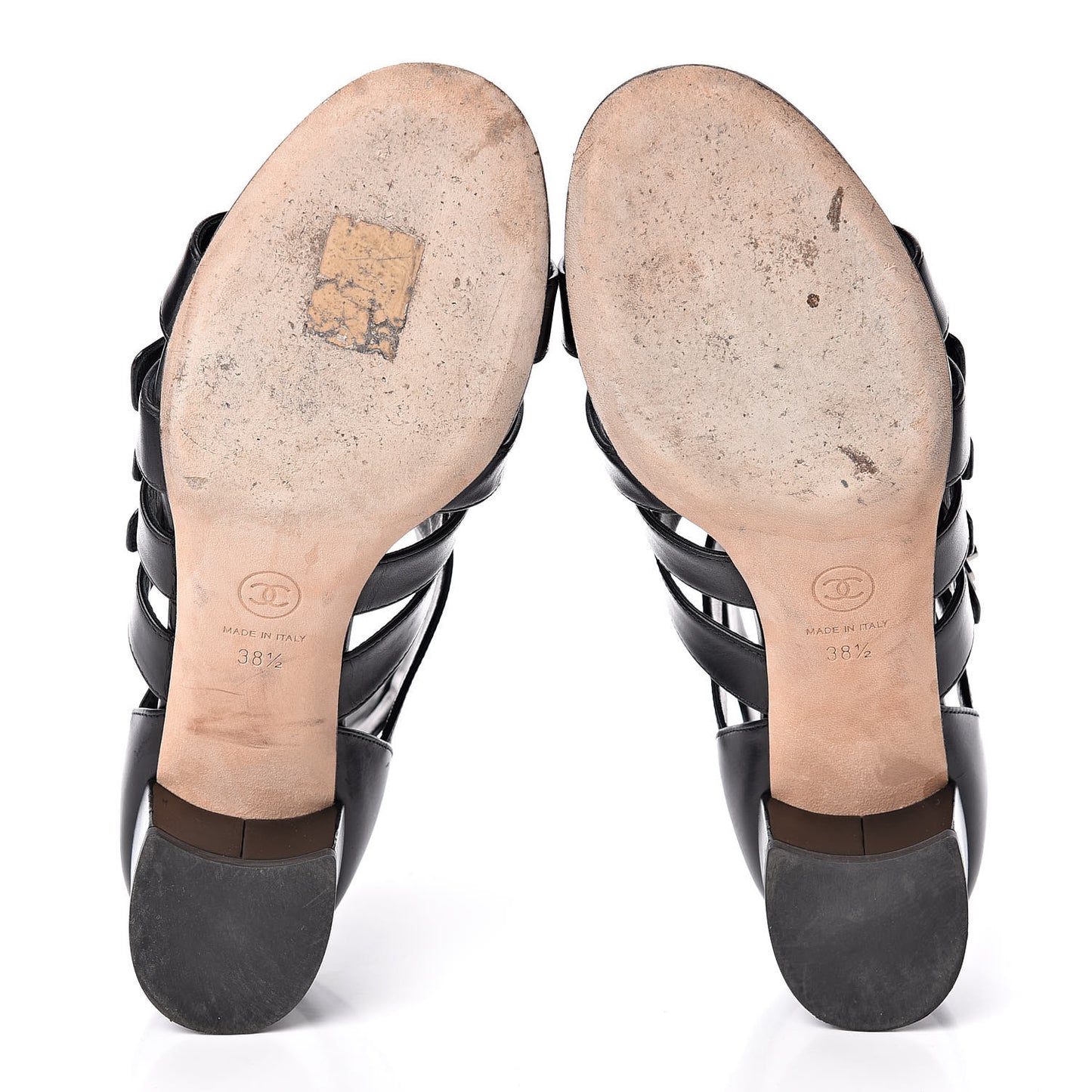 Calfskin CC Turnlock Sandals 38.5 Black