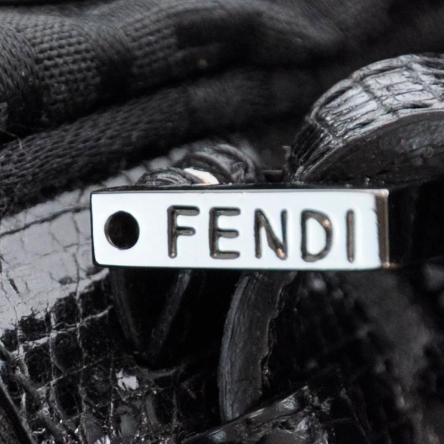 Fendi Zucchino Snakeskin Beaded Satchel Black 10 of 10