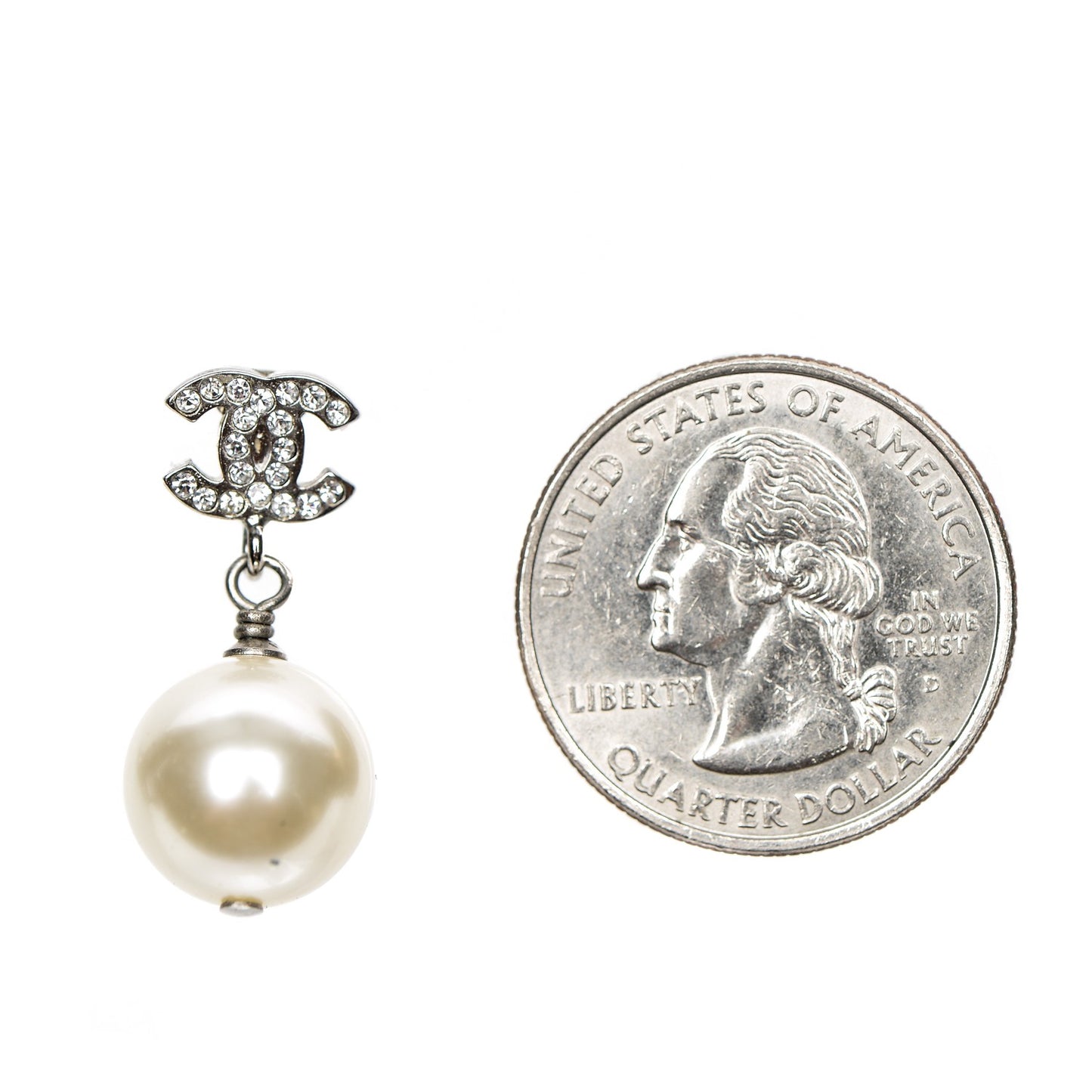 Crystal Pearl CC Drop Earrings Silver