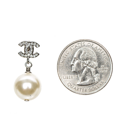 Chanel Crystal Pearl CC Drop Earrings Silver 2 of 4