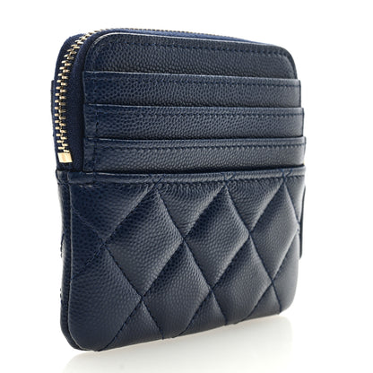 Chanel Caviar Quilted Crystal Zip Card Holder Wallet Navy 3 of 7