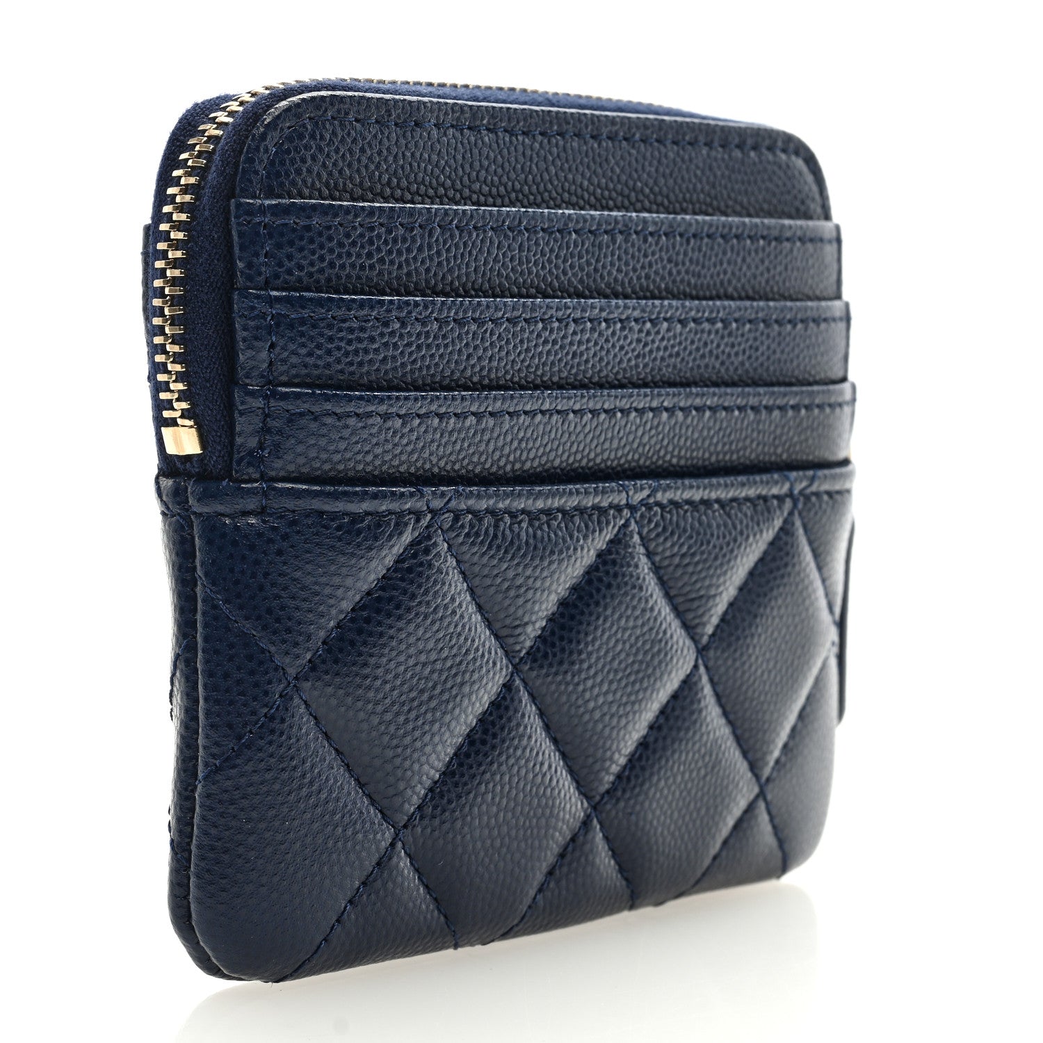 Chanel Caviar Quilted Crystal Zip Card Holder Wallet Navy 3 of 7