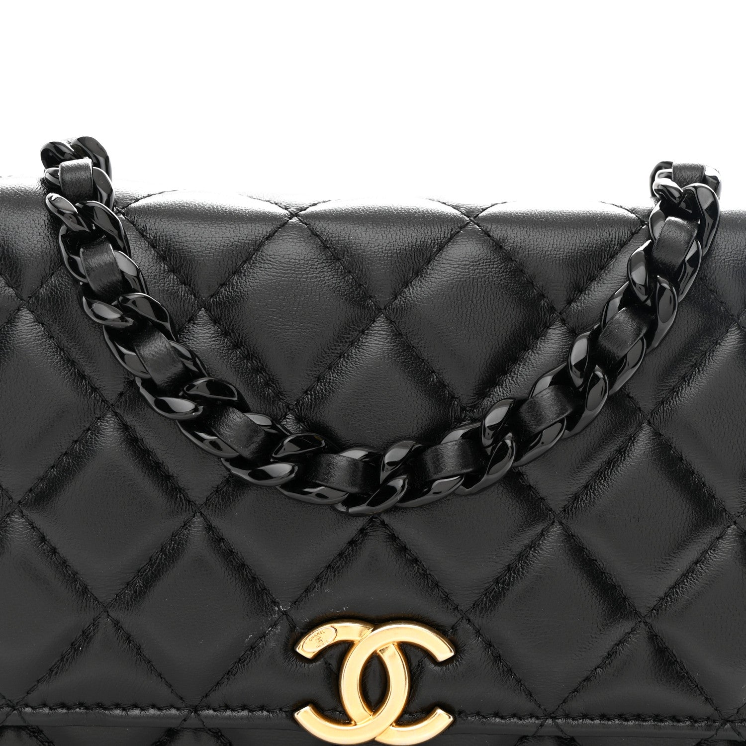 Chanel Lambskin Resin Quilted Wallet On Chain WOC Black 9 of 11