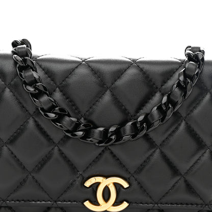 Chanel Lambskin Resin Quilted Wallet On Chain WOC Black 9 of 11